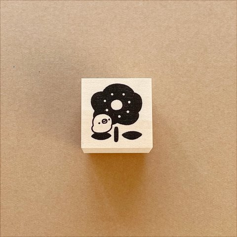 スタンプ（花に乗る文鳥）