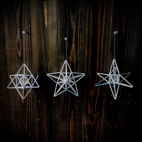 ヒンメリ★スターシリーズ サンキャッチャー ミニサイズ1個３種類から選べます 野外使用可なアルミ製　幾何学オブジェ　シルバー　クリスマスオーナメント