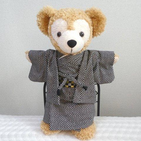 ぬいぐるみ服🐻コグマの着物*鹿の子柄（黒）羽織アンサンブル　ヌイグルミ用着物コスチューム