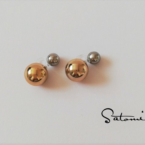 《ノンホールピアス》ゴールドボール(14mm)＋シルバーボール(8mm)／金属アレルギー対応