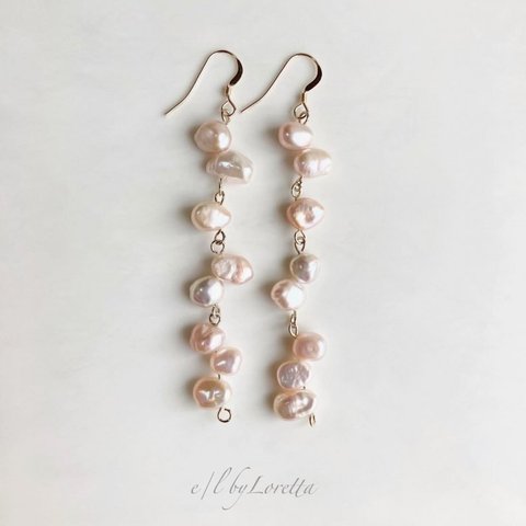 淡水パール random long pierce/earring(Pale Pink)