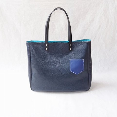 【zik様オーダー品】くったり柔らかCommuter bag　表ポケット付　*濃紺×ブラック*