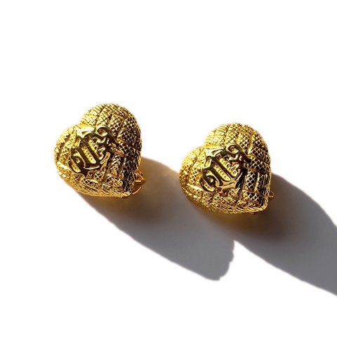 「Christian Dior」 Vintage Gold Tone Old Logo Heart Design Earrings