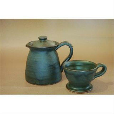 ◆再販　陶器のコーヒーポット＆ドリッパー黒