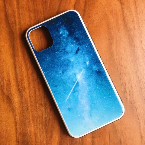 星空 宇宙 飛行機【日常に輝きをプラス】iPhoneガラスケース　 飛行機雲 