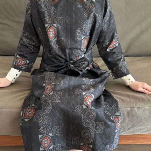 着物リメイクシンプルワンピース〜四季で心地良い上質大島紬素材〜kimono remake simple onepiece よかきもの