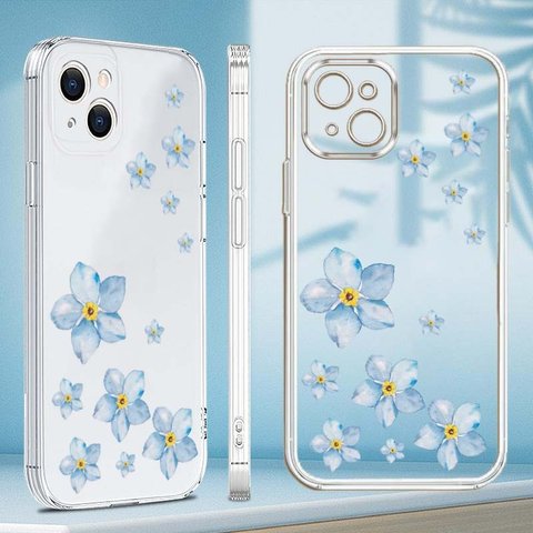 iPhone スマホケース ブルーの花 スマホカバー クリア iPhoneSE/iPhone12mini/iPhoneXR/iPhone14/iPhone11/iPhone15Pro/iPhone12