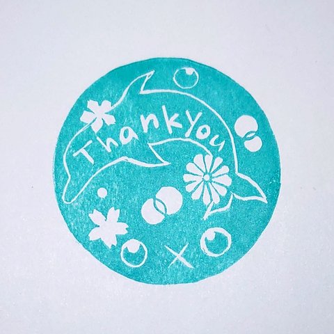 消しゴムはんこ「イルカ・thank you」