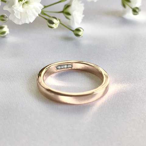 遺骨リング💍 K10ピンクゴールド⭐️ストレートリング　幅約3mm ペット 指輪 猫 犬 故人 虹の橋　メモリアルリング アクセサリー ジュエリー