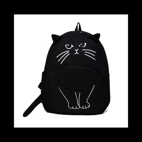 【CAT_canvas リュック。】猫 キャット ストリート ゴシック 量産型 メンヘラ ダーク パンク ロック 病みかわいい 大容量 アニマル スクールバッグ ブラック 黒 