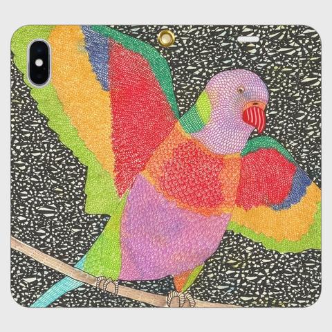 帯なし手帳型iPhoneケース/スマホケース《ごきげんインコ》ゴシキセイガイインコ