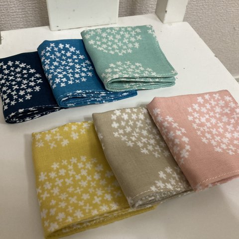 【受注製作＊送料無料】ハンドメイド ガーゼハンカチ 16×16 和花柄 6枚セット