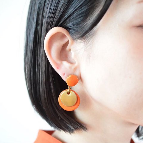 Double Marble~small~【レザーピアス/イヤリング】 “orange ”