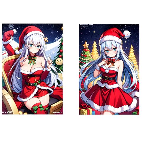 クリスマスカード　CHRISTMAS CARD　女性サンタクロース　2種セット