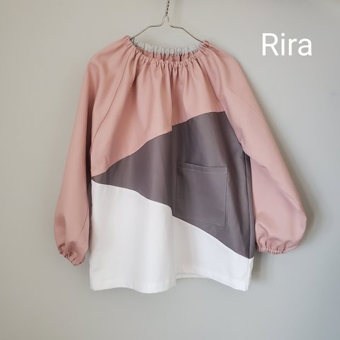 3color  スモック  pink × gray  90~150サイズ 