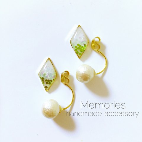 春ピアス  pastel green ＊ コットンパールキャッチ