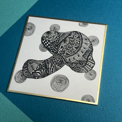 原画「きのこ🍄」ペン画　ゼンタングル　豆色紙