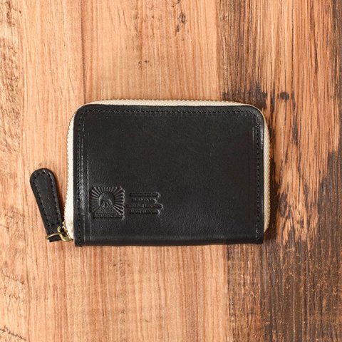 姫路産 内側まで馬のヌメ革で仕上げたラウンドファスナーのコインケース【ブラック】 小さなお財布 名入れ刻印 JAK011