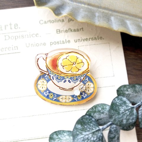 Teacup brooch -lemon-｜ティーカップブローチ 冬 紅茶 ホワイトデー