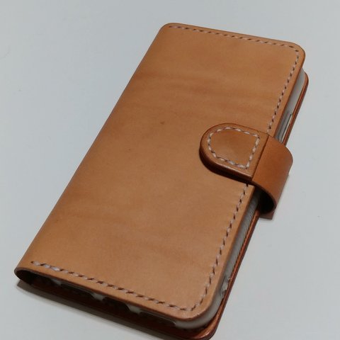 【送料無料】iPhoneX用　本革の証トラ柄の入った　　本革手帳型ケース　革　手縫い　　スマホケース　