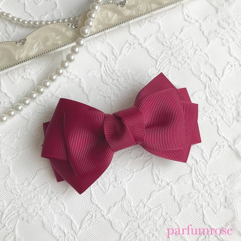 Simple & Sweet Ribbon バレッタ【ワインレッド】