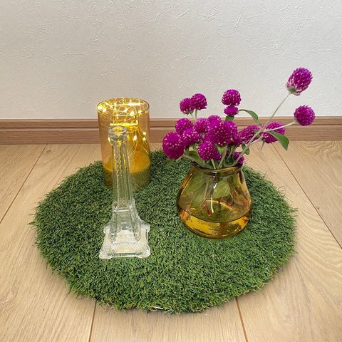 リアル人工芝 芝生円形マット グリーン ディスプレイ・フラワーポット・観葉植物鉢マット 直径３３ｃｍ