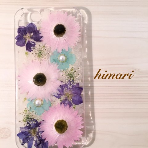 【受注製作55】iphone/スマホ 押し花ケース　本物のお花使用