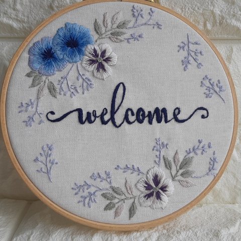 ＊刺繍ウェルカムリース＊　＊embroidery welcome  wreath＊