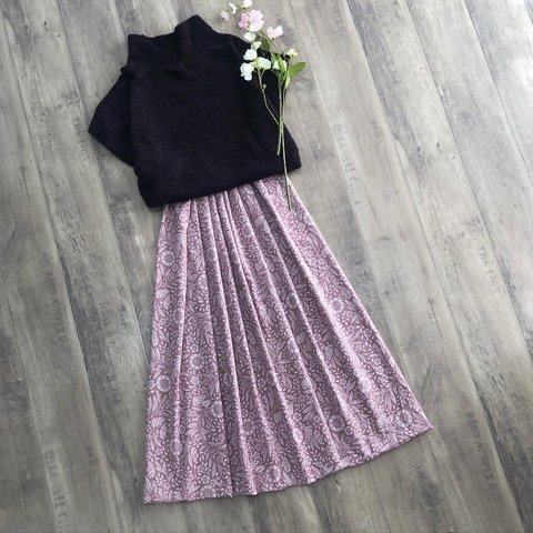 ライラック×ほんのりピンク の かわいい コーデュロイ ギャザースカート