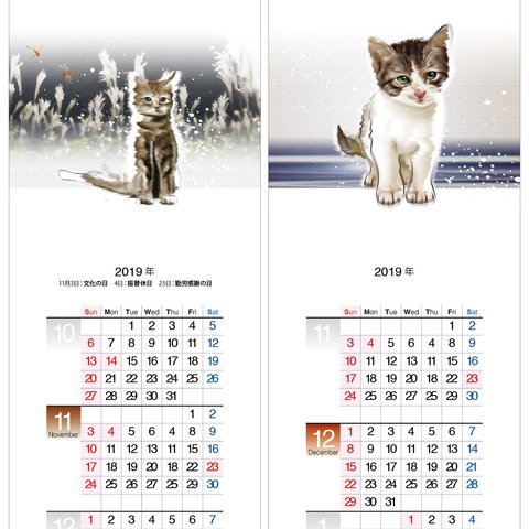 猫a　2019年度月捲りカレンダー