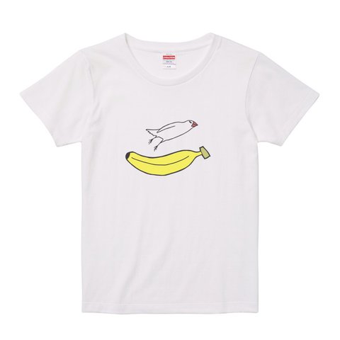 レディース文鳥Tシャツ  「バナナとミサイル文鳥」 【受注生産】