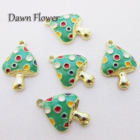 【D-0835】5pcs　キノコ　23×17mm　グリーン　チャーム　ハンドメイドパーツ