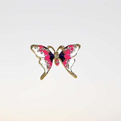 H1709 【動物】ラインスート 可愛い 蝶 ブローチ/ピンク