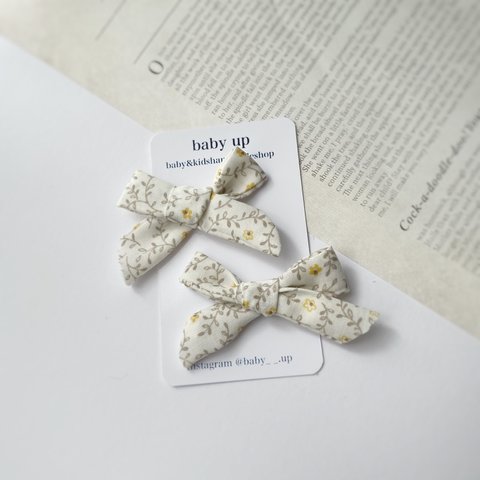 2set:cotton ribbon hair clip ベビー　キッズ　ヘアアクセサリー