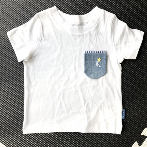 イニシャル刺繍入り★デニム風ポケットtシャツ