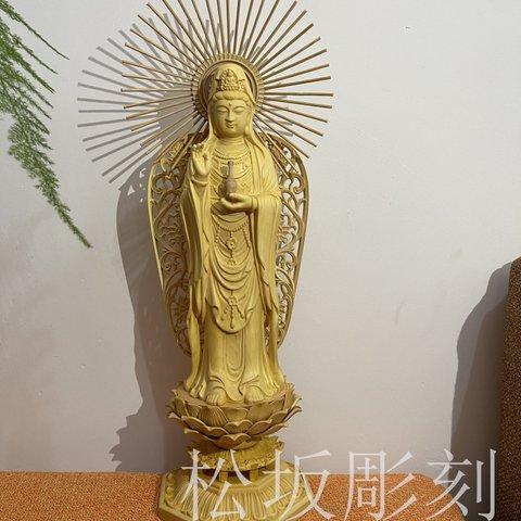 仏教工芸品　精密彫刻　極上品　木彫仏教　仏師で仕上げ品　観音菩薩立像