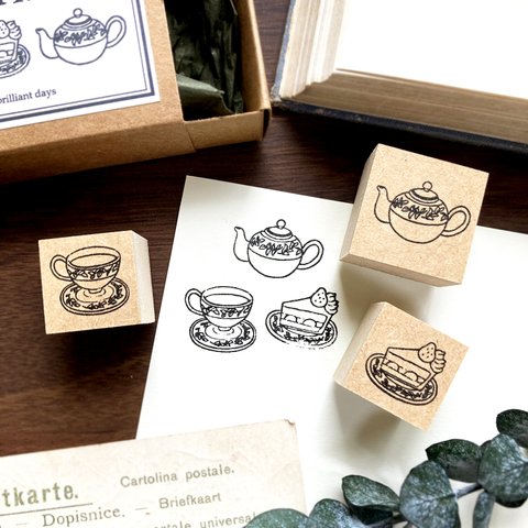 Teatime stampset｜紅茶とケーキのティーセットスタンプセット