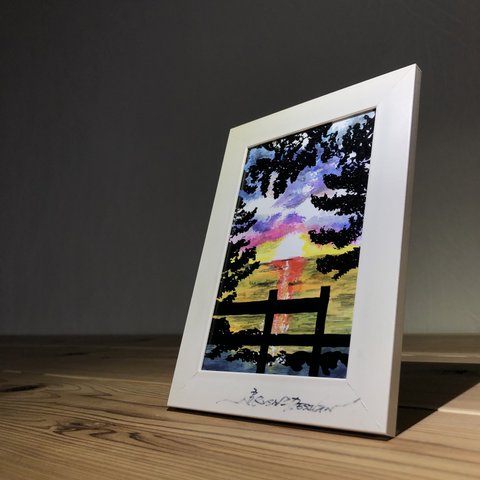 作品名 【阿久根の夕日】 書家ブラッシュ 印刷 ポストカード