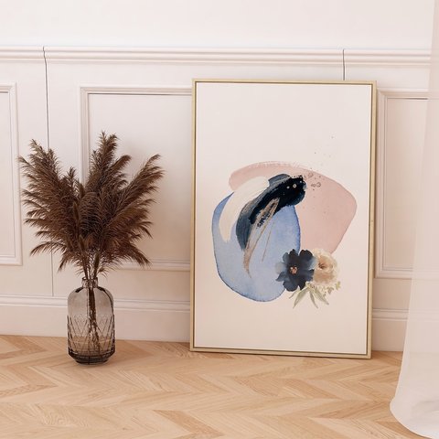 花と抽象画のポスター / i0514 / インテリアポスター　ピンクと紺