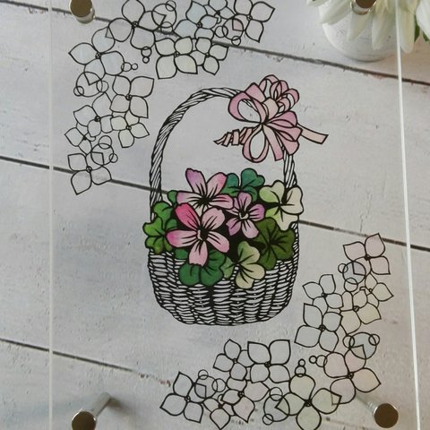 切り絵　紫陽花と花籠