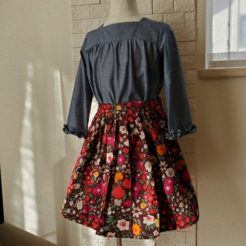 花柄コーデュロイのギャザースカート　110cm　120cm