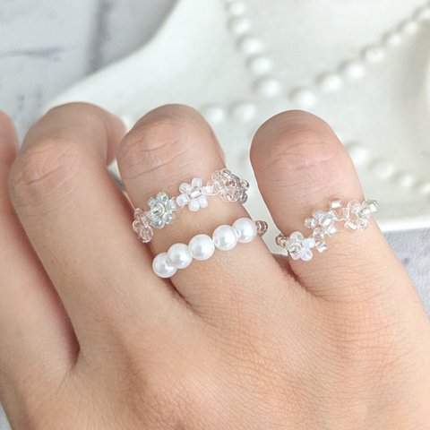 透明感の重ね付け💍リングセット　ビーズリング　ビーズ　