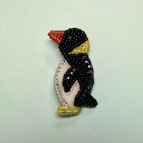 ペンギン　ビーズ刺繍ブローチ　ブローチ