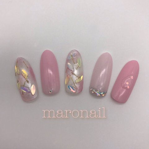 ワイヤー×リーフホロ✨ネイルチップ💅