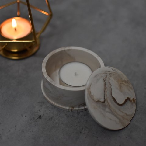 キャンドル入れにも◎Marble candle box  丸型〈Braun〉