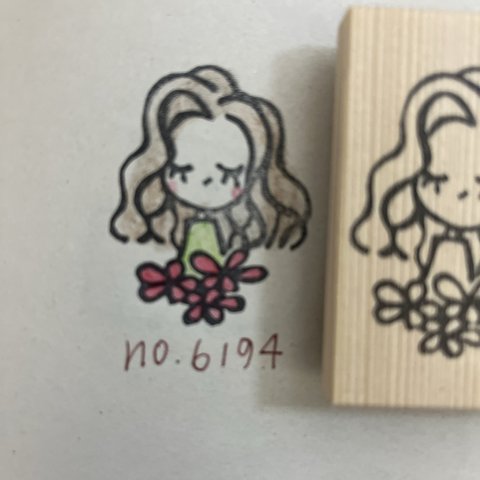 スタンプ　No. 6194女の子とお花