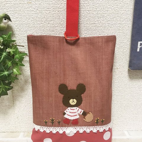 再販15🐻ワンピースを着たくまの上履き袋♪ピンクベージュ