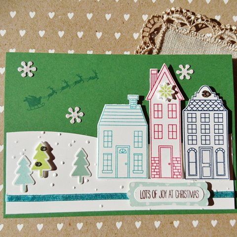 再販！《雪とお家がステキなクリスマスカード》グリーン