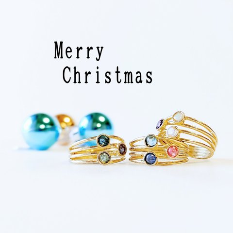 Christmas Collection天然石　天然石リング　パワーストーン　アクセサリー　シンプルリング　指輪　リング　ジュエリー　細身リング　フリーサイズリング　人気リング　