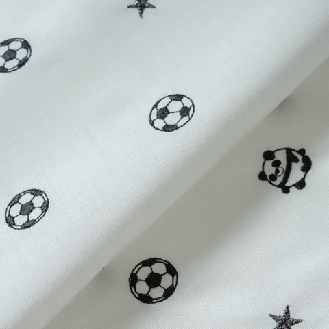 刺繍生地 【サッカーパンダ/オフホワイト】 カットクロス 綿ポリ